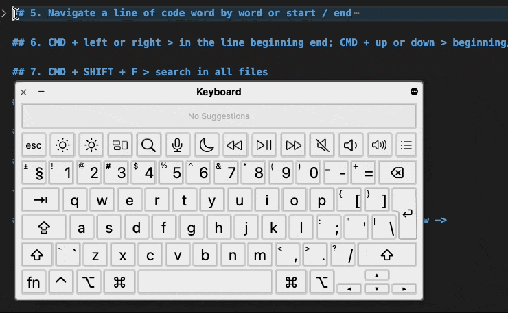 Demo Navigate a line of code word by word or start / end