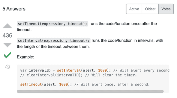setTimeout vs setInterval code example from StackOverflow