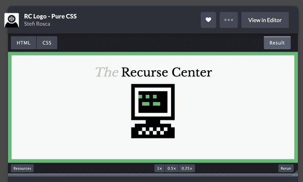 Screenshot Recurse Center Logo made with CSS