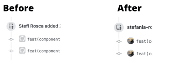 Before and after example with image and name from profile