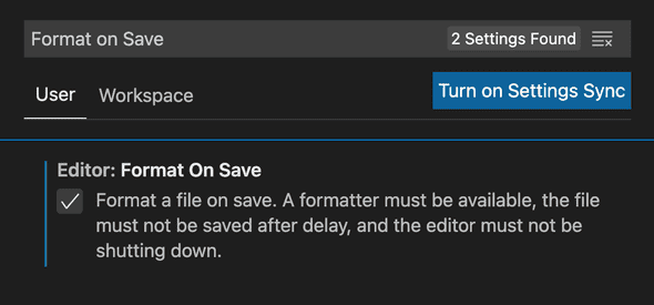 Settings - automatically format your code on save